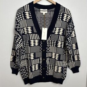 Cleobella Size XS Feliz Organic Cotton Cardigan‎ Sweater Navy Cream NEW